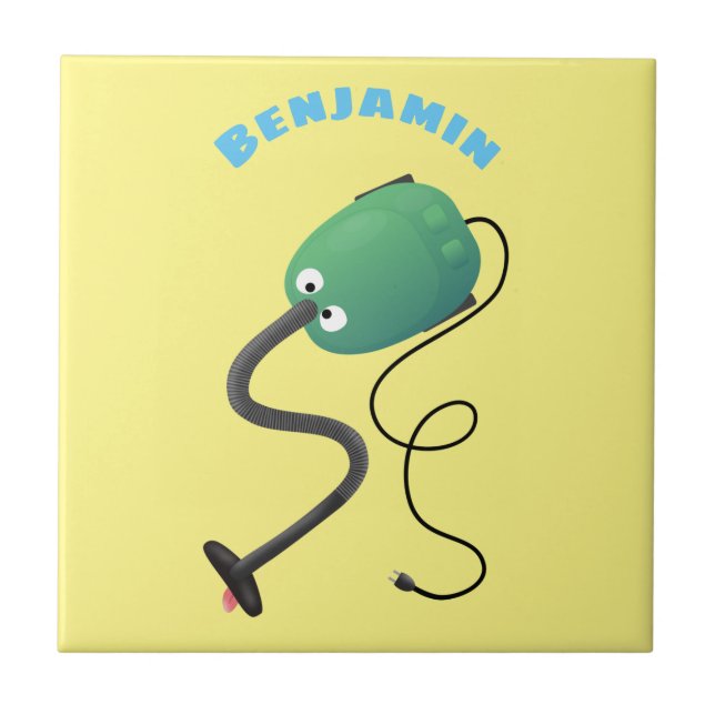Cute vacuum cleaner cartoon humour tile (Front)