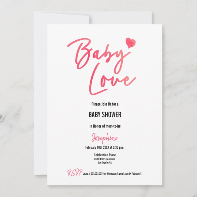 Cute Valentine Baby Love Pink heart Baby shower Invitation (Front)