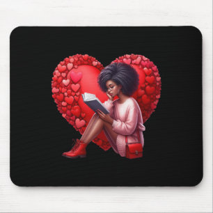 Cute Valentine Book Girl With Heart Reading Woman  Mouse Pad