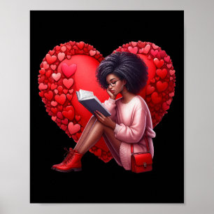 Cute Valentine Book Girl With Heart Reading Woman Poster