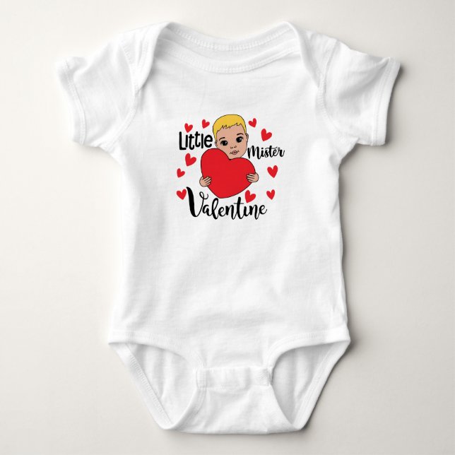 Cute Valentine Boy Holding Heart Gift Art for Kids Baby Bodysuit (Front)