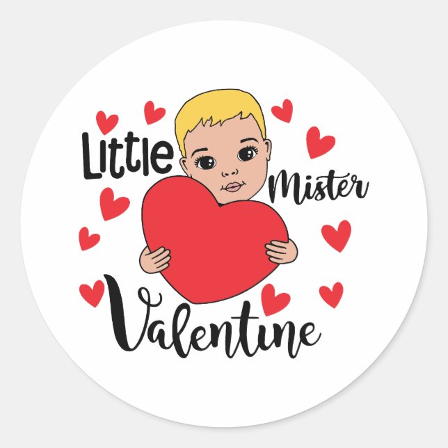 Cute Valentine Boy Holding Heart Gift Art for Kids Classic Round Sticker (Front)