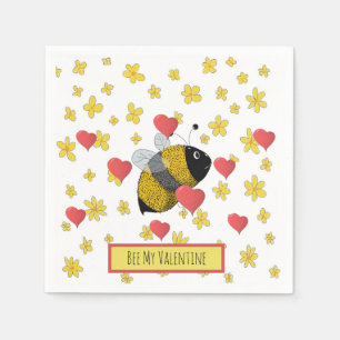 Cute Valentine Bumblebee Daisy Pink Heart Napkin
