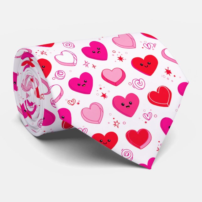 Cute Valentine Candy Hearts Seamless Pattern Fun Tie (Rolled)