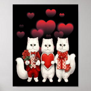 Cute Valentine Cats Holding Hearts Romantic Love G Poster