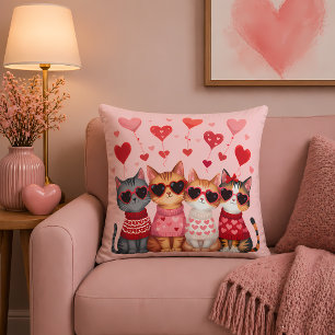 Cute Valentine Cats in Heart Sunglasses Cushion