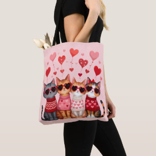 Cute Valentine Cats in Heart Sunglasses Tote Bag