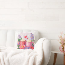 Cute Valentine Cocoa Mugs with Flowers & Hearts