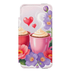 Cute Valentine Cocoa Mugs with Flowers & Hearts Incipio Watson™ iPhone 5 Wallet Case
