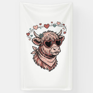 Cute Valentine Cow Vintage Engraving Heart Glasses Banner