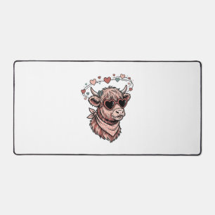 Cute Valentine Cow Vintage Engraving Heart Glasses Desk Mat