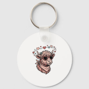 Cute Valentine Cow Vintage Engraving Heart Glasses Key Ring