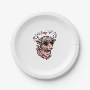 Cute Valentine Cow Vintage Engraving Heart Glasses Paper Plate