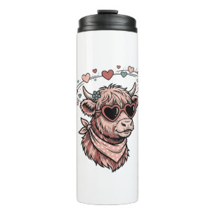 Cute Valentine Cow Vintage Engraving Heart Glasses Thermal Tumbler