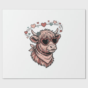 Cute Valentine Cow Vintage Engraving Heart Glasses Wrapping Paper