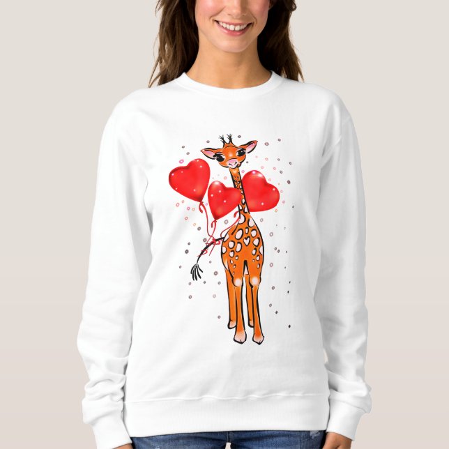 Cute Valentine day giraffe heart balloons  Sweatshirt (Front)