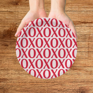 Cute Valentine Day XOXO Red And Pink Paper Plate