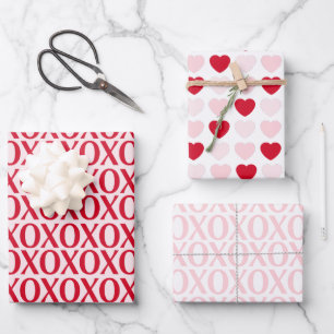 Cute Valentine Day XOXO Red And Pink Wrapping Paper Sheet
