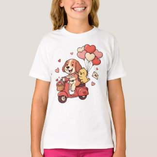 Cute Valentine Dog Scooter Heart Balloons Custom T-Shirt