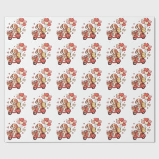 Cute Valentine Dog Scooter Heart Balloons Custom Wrapping Paper