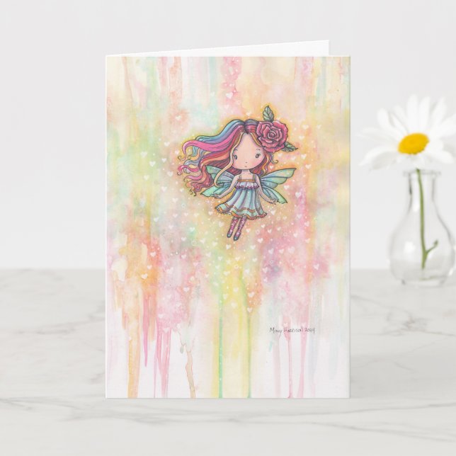 Cute Valentine Fairy Watercolor Artwork  Card (Small Plant)