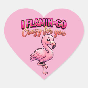 Cute Valentine Flamingo–I Flamin-Go Crazy for You Heart Sticker