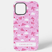 Cute Valentine Flying Aeroplane Pink Hearts Name
