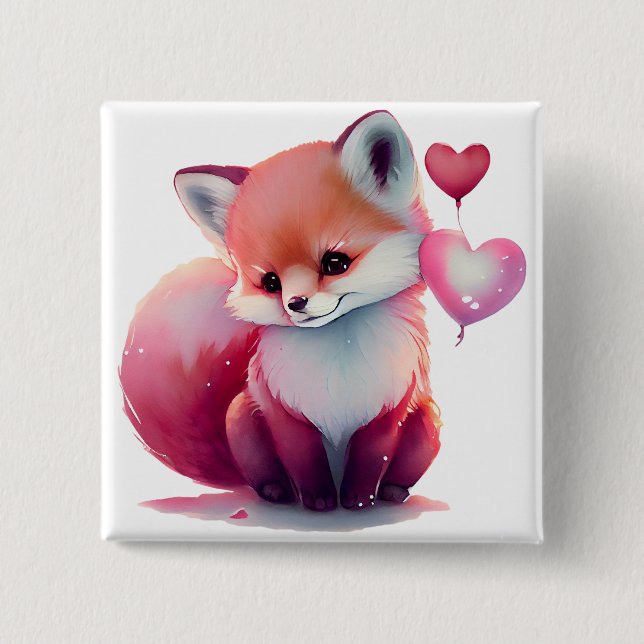 Cute Valentine Fox 15 Cm Square Badge (Front)