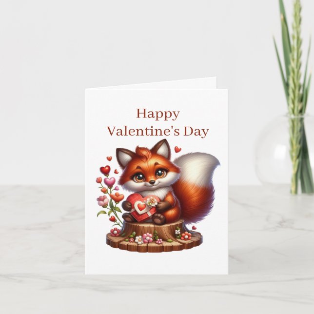 Cute Valentine fox add message Holiday Card (Front)