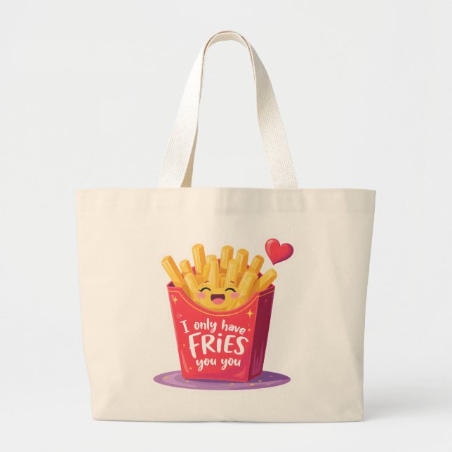 Cute Valentine French Fries Pun Large Tote Bag (Front)