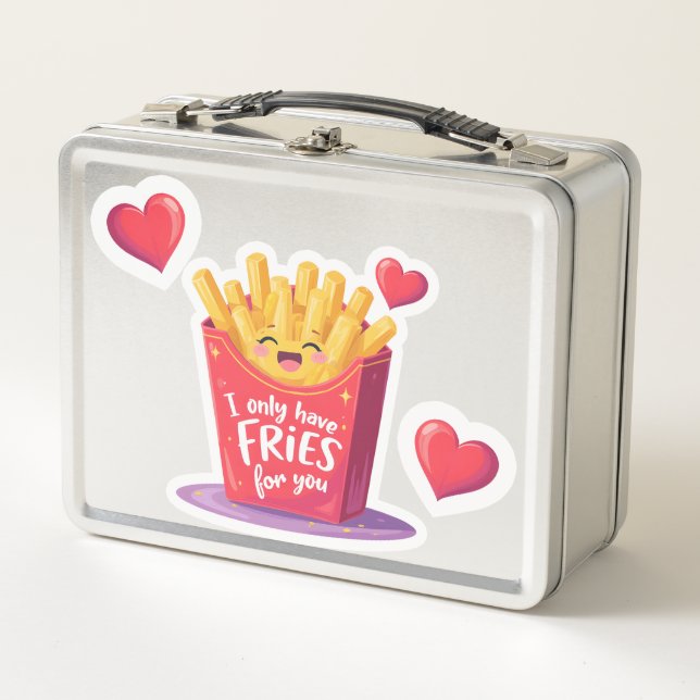 Cute Valentine French Fries Pun Metal Lunch Box (Front)