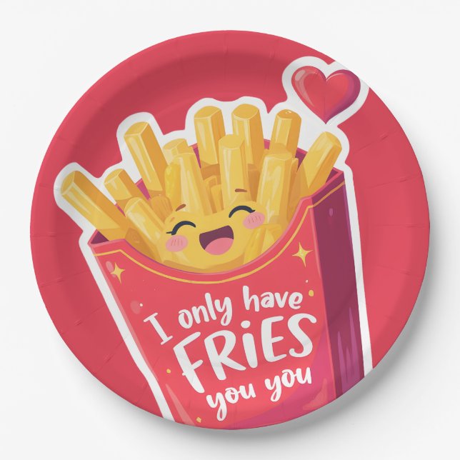 Cute Valentine French Fries Pun Paper Plate (Front)