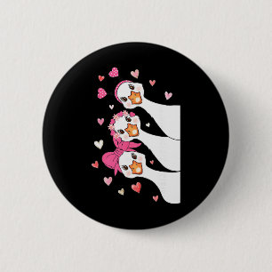 Cute Valentine Geese With Pink Hearts And Coquette 6 Cm Round Badge