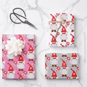 Cute Valentine Girl Gnome Pattern Wrapping Paper Sheet