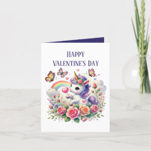 Cute Valentine girls unicorn add message Holiday Card