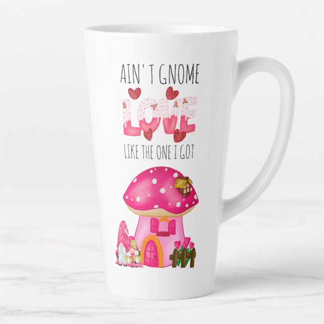 Cute Valentine Gnome Love Pink Watercolor Latte Mug (Right)