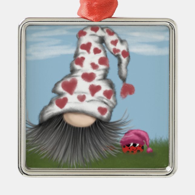 Cute Valentine Gnome Metal Tree Decoration (Front)