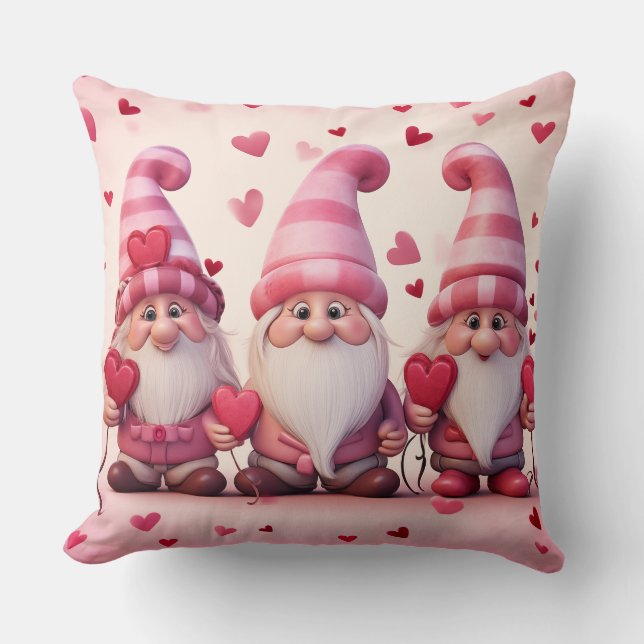 Cute Valentine Gnome Throw Pillow (Front)