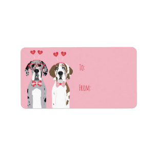 Cute Valentine Great Dane Dogs Pink Red Label