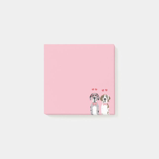 Cute Valentine Great Dane Dogs Pink Red Post-it Notes (Front)