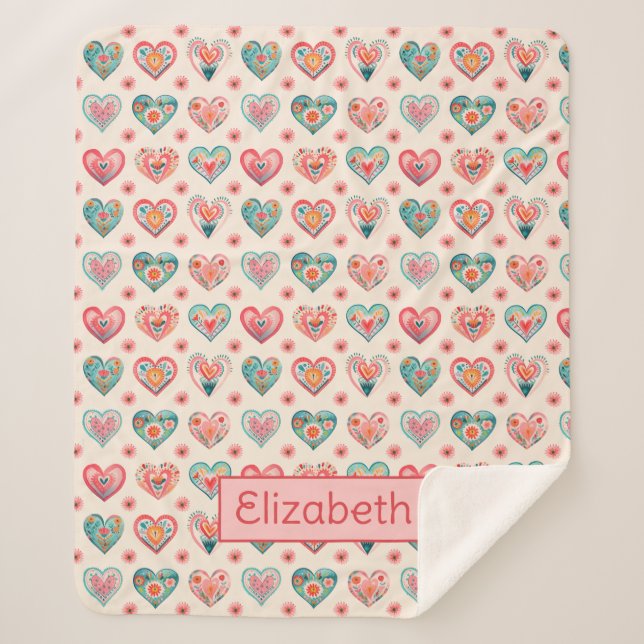 Cute Valentine Heart Pattern Sherpa Blanket (Front)