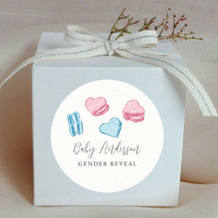 Cute Valentine Hearts Gender Reveal Party Favour Classic Round Sticker
