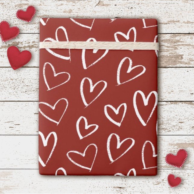Cute Valentine Hearts Pattern Wrapping Paper (Cute white hearts on a red background decorate this Valentine's Day gift wrap.)