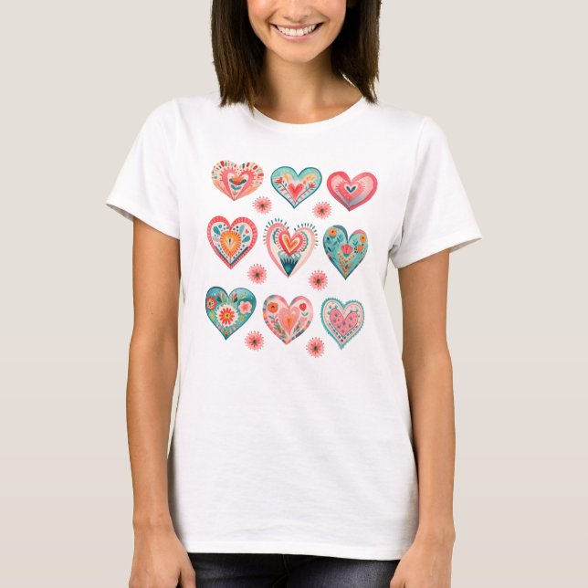 Cute Valentine Hearts  T-Shirt (Front)