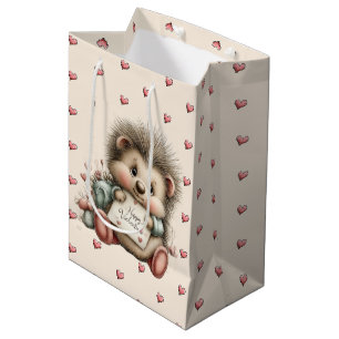 Cute Valentine Hedgehog Illustration Medium Gift Bag
