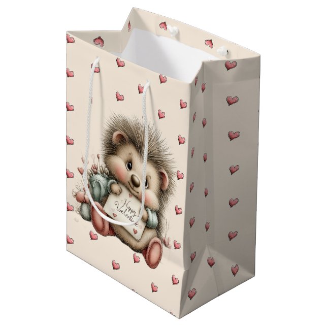 Cute Valentine Hedgehog Illustration  Medium Gift Bag (Front Angled)