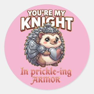 Cute Valentine Hedgehog – Knight in Prickly Armor Classic Round Sticker