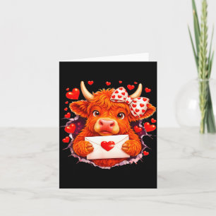 Cute Valentine Highland Cow With Heart Bow Western Card