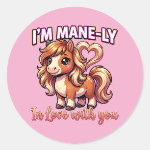 Cute Valentine Horse – I’m Mane-ly in Love Classic Round Sticker