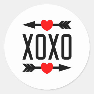 Cute Valentine hugs kisses word art Classic Round Sticker